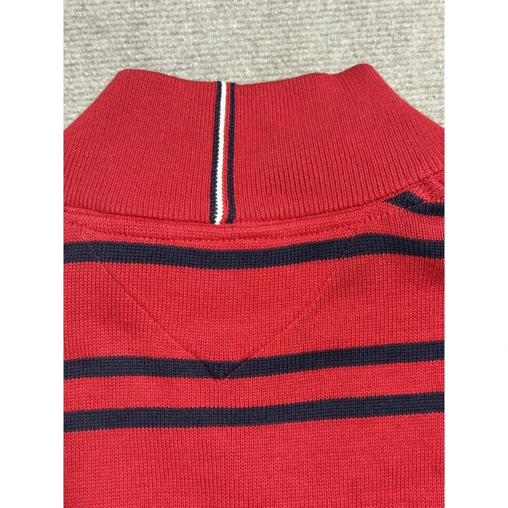 Tommy‎ Hilfiger Sweater Mens Large Red Navy Striped Half Zip Pullover Cotton